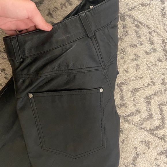 Nasty Gal Leather High Waisted Slit Pants black straight leg real hem premium - Picture 9 of 12